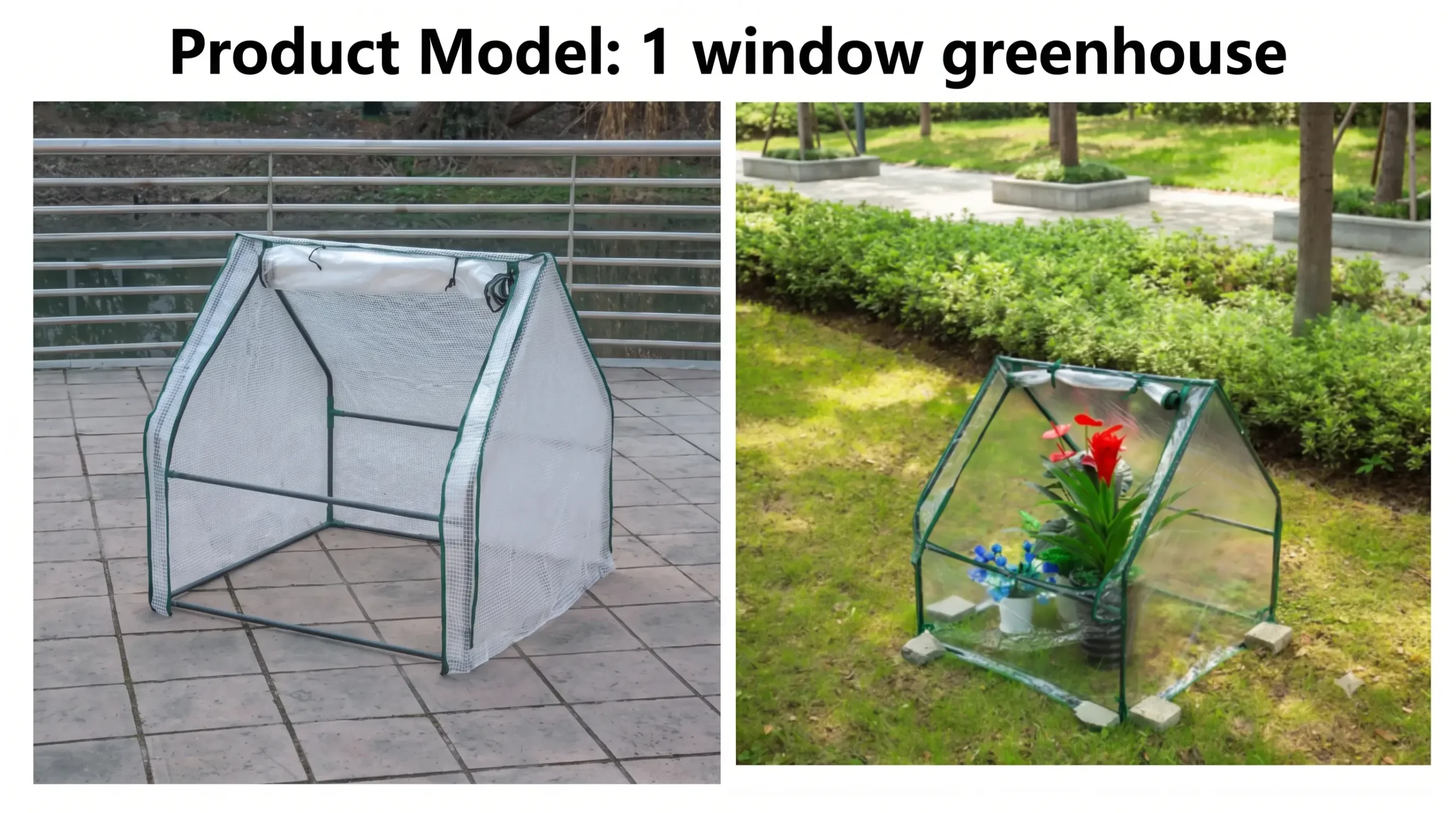 1 window greenhouse with green PE mesh and clear PVC cover options