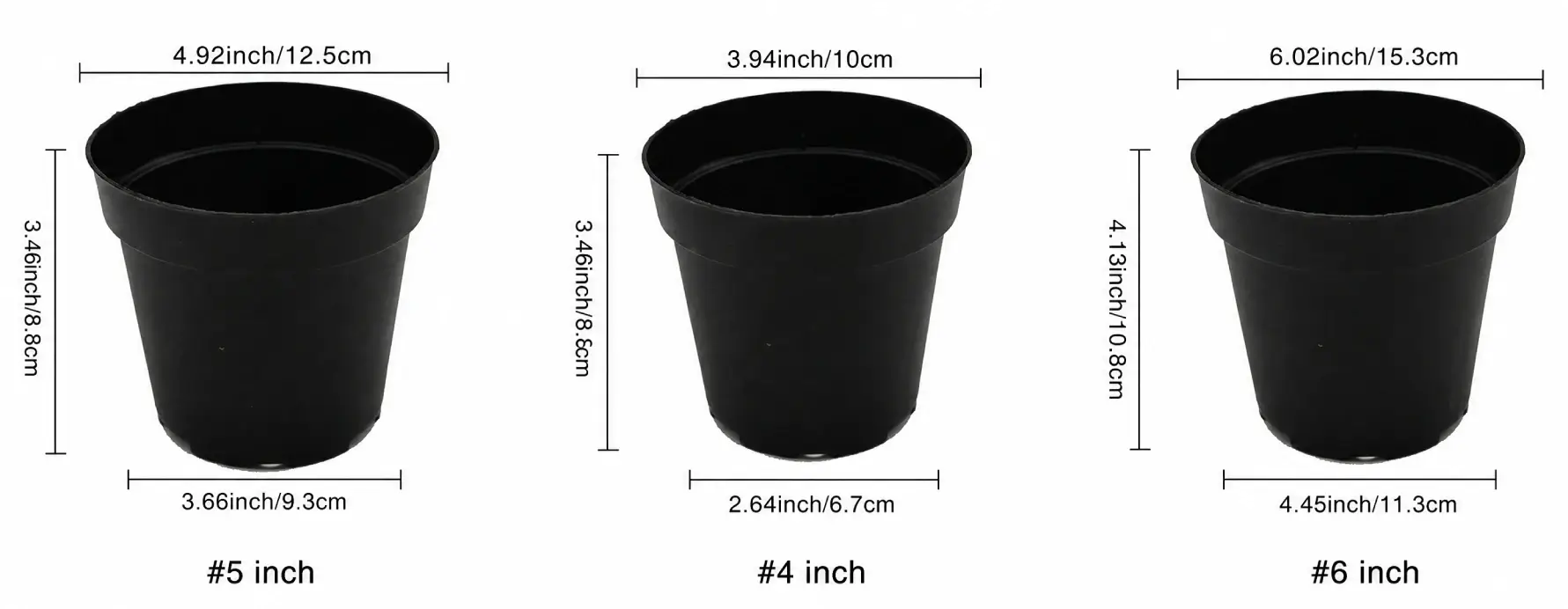 Round Black Plastic Nursery Pots Size
