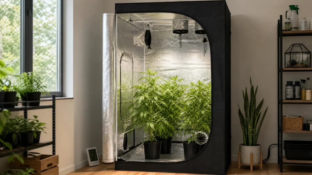 Application scenarios for heavy-duty 600D Mylar hydroponic grow tents designed for indoor plants.