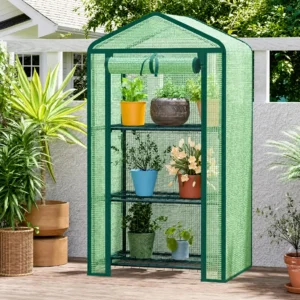 Outdoor stand 4-tier mini greenhouse with PE cover and steel frame wholesale