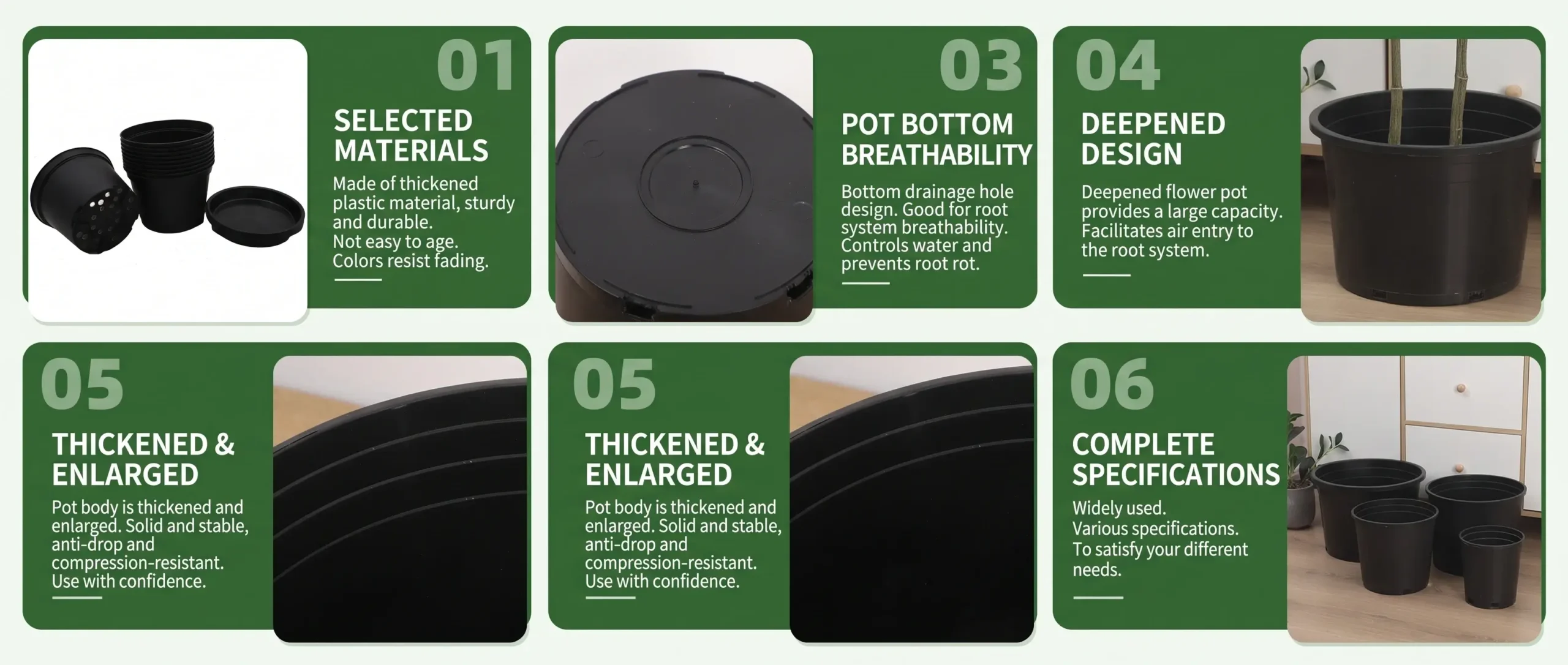 Round Black Plastic Nursery Pots Feature